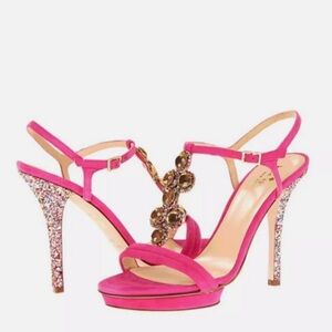 kate spade Hot Pink Jeweled T-Strap Glitter Heel Sandals